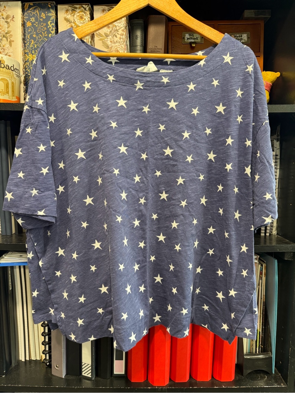 Cynthia Rowley Navy Blue Star Boxy Short Sleeve Top